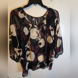 Talbots Size Large Sheer Top Black & Cream